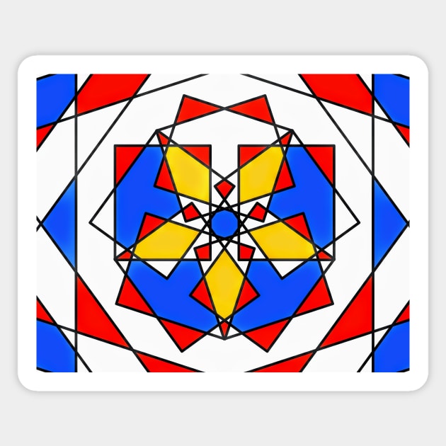 Star Quilt Composition in Red, Blue and Gold Sticker by laceylschmidt